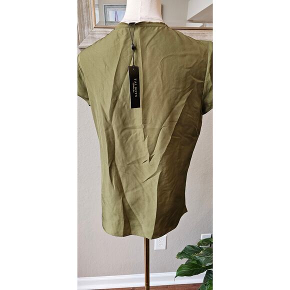 NWT Talbots Silk Cap Sleeve Floral Boho Pullover Top Women Size 8 Green V-Neck‎ - Picture 4 of 5